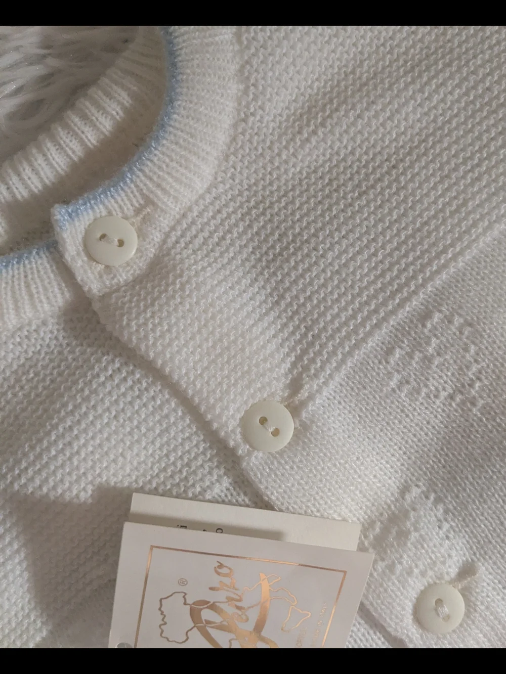 Renzo Vintage White And Blue Trim Knit Baby Cardigan & Hat Set